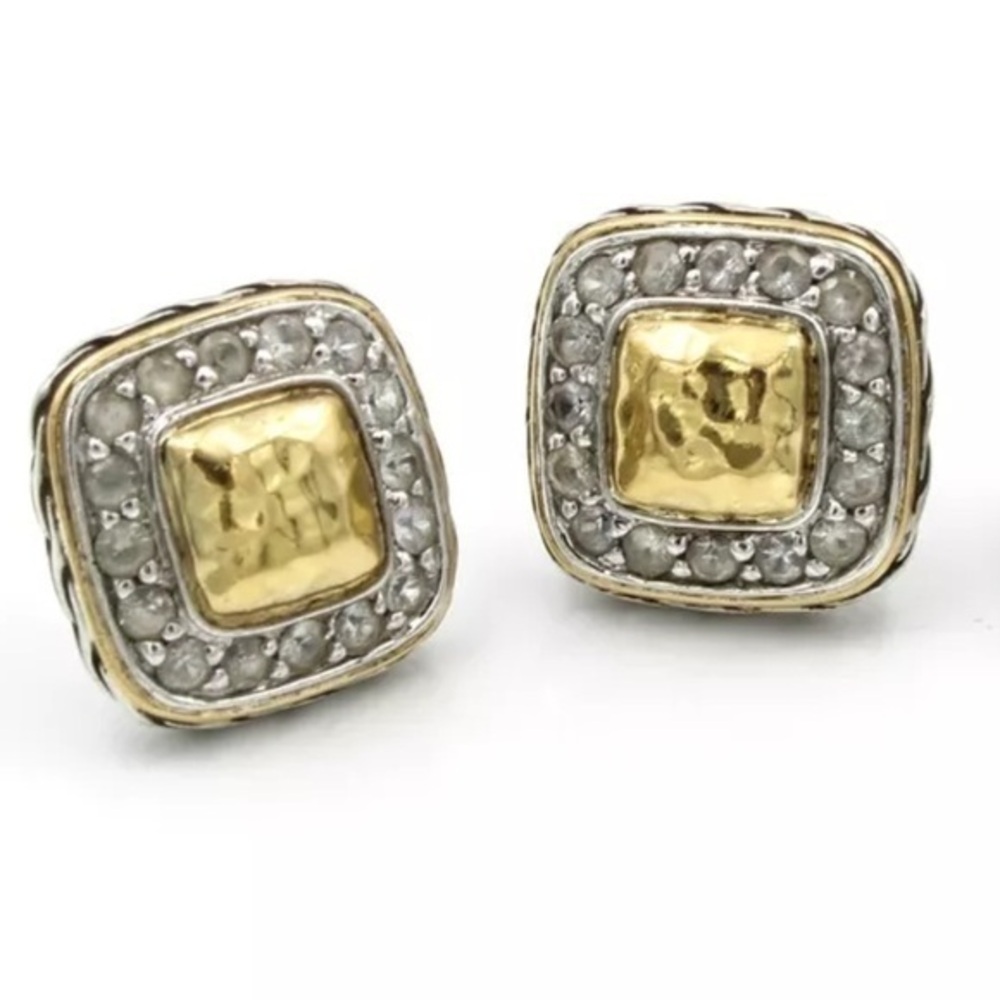 John Hardy sterling silver 22k white Topaz stud earrings